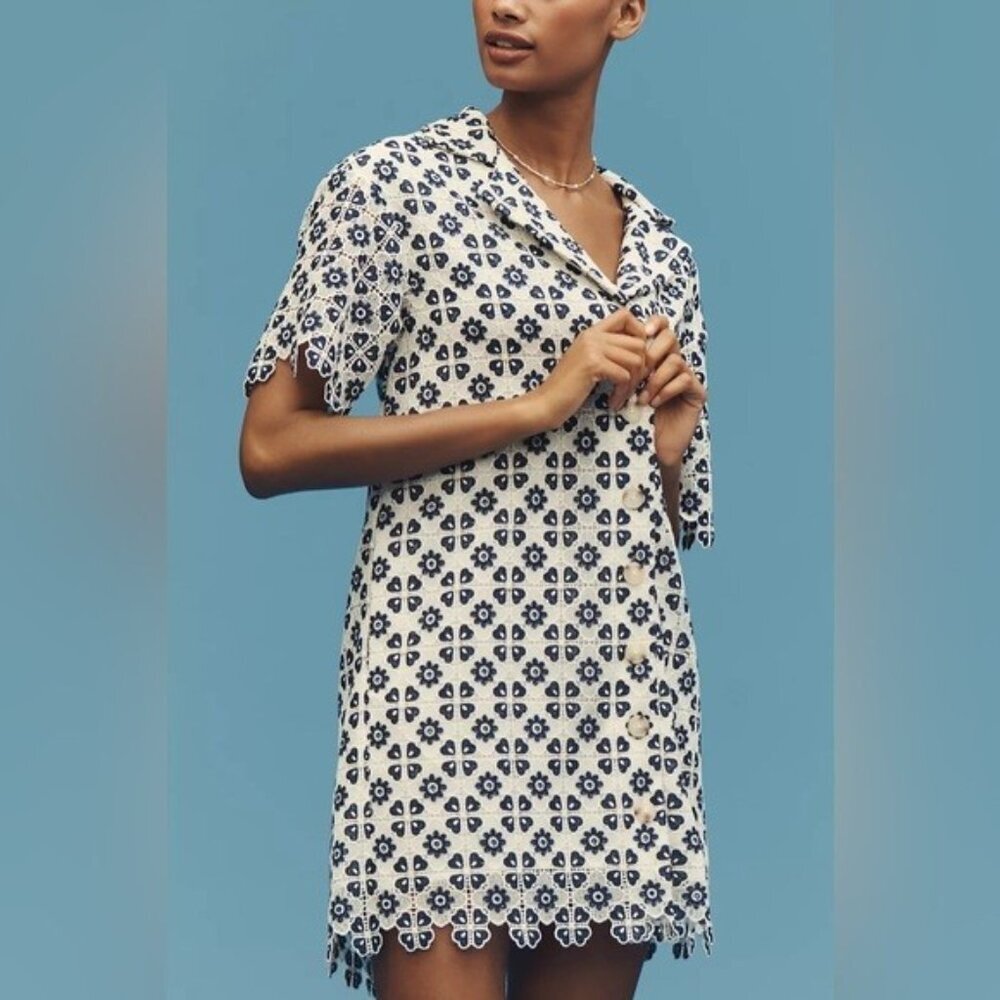 NWT Size MP - Maeve Short-Sleeve Geo Lace Mini Shirt Dress (NWT US$ 198)